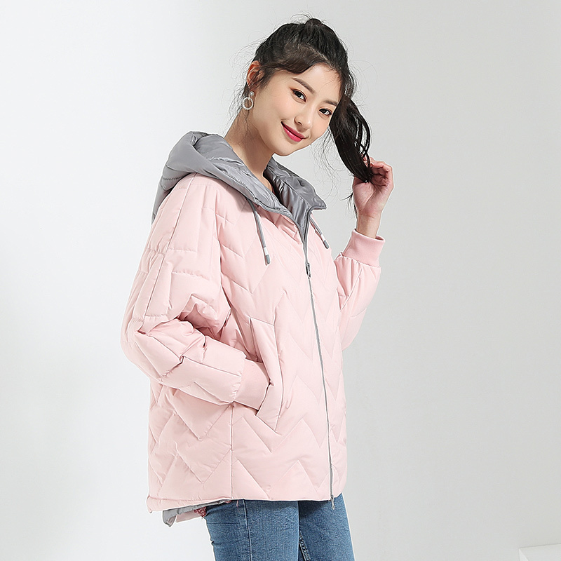 千仞岗秋冬新款羽绒服女短款插肩袖连帽冬装外套女239021