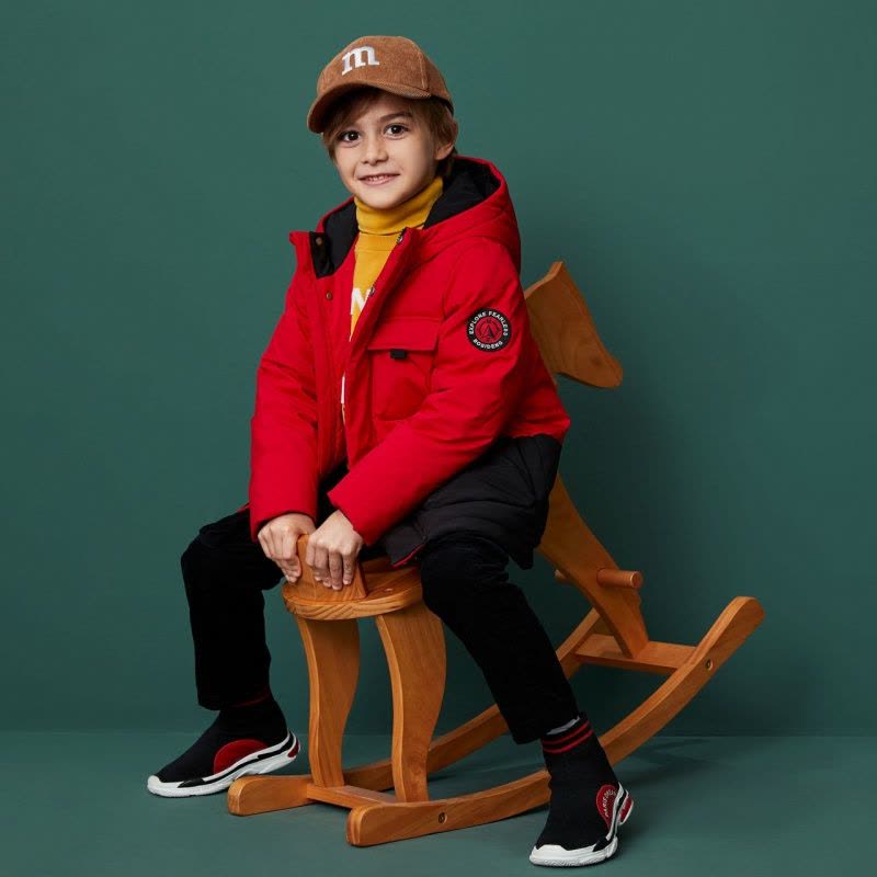 波司登outlets奥莱童装中长款撞色拼接工装风防风羽绒服T90141007图片