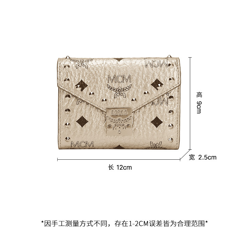 MCM 奢侈品 钱包女中性手包女士人造革钱包钱夹新款时尚金色铆钉钱包MYS9APA31T1001