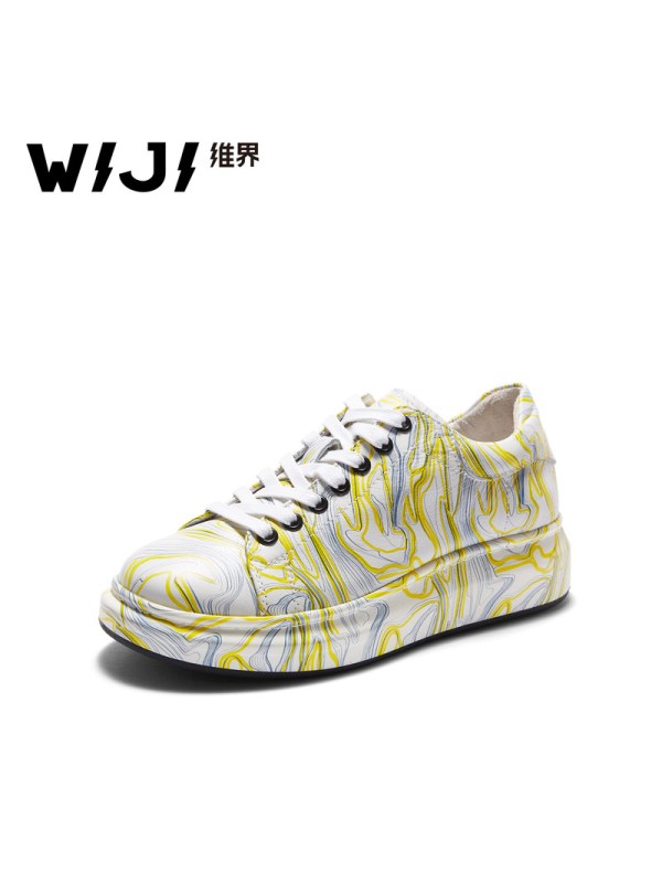 WIJI冬季新款时尚迷彩休闲板鞋花纹工艺炫彩潮流透气舒适低帮女鞋