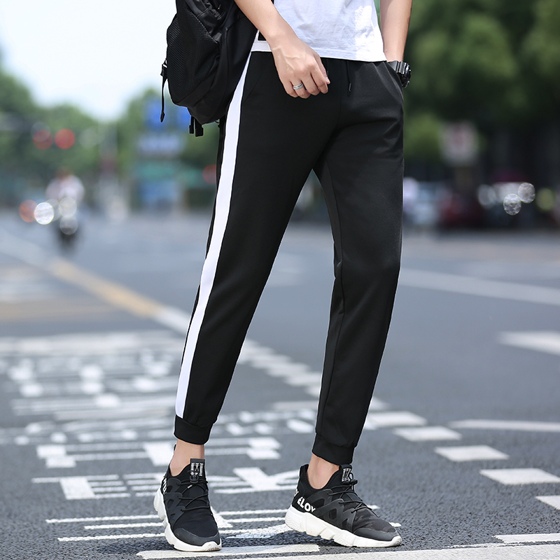 稻草人mexican运动裤男秋季小脚卫裤潮流百搭秋季青年休闲裤条纹裤子