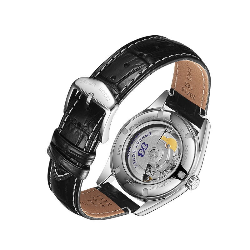 新品瑞士依波路ernestborel豪爽系列黑盘日历真皮皮带自动机械男表