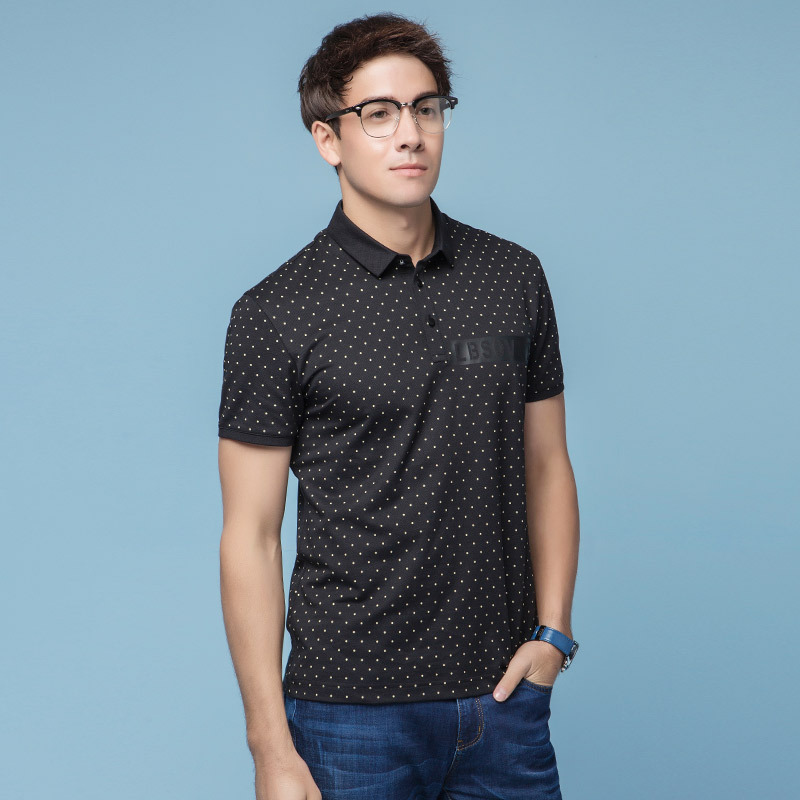 柒牌seven男装短袖t恤衫中年时尚波点翻领商务休闲polo衫