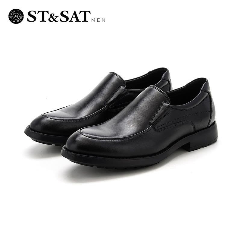 St&Sat/星期六牛皮革方跟圆头商务休闲男单鞋SS73123217图片