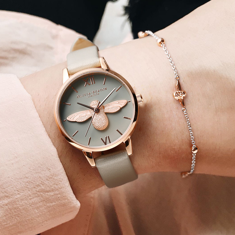 OLIVIABURTON进口 女士手表 3D小蜜蜂表盘皮带时尚网红石英表女OB15AM77