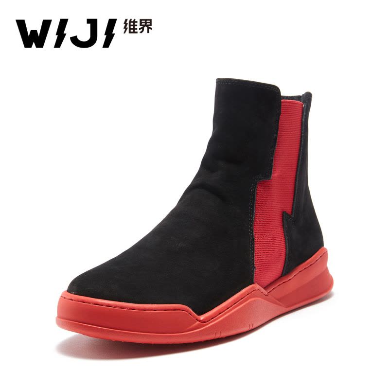 WIJI靴子女冬季新款英伦风休闲时尚切尔西靴平底个性潮流高帮板鞋图片