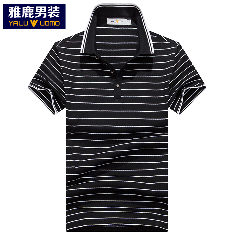 雅鹿男装夏季商务休闲条纹POLO领男士POLO衫男士T恤短袖男ADE2TB227F