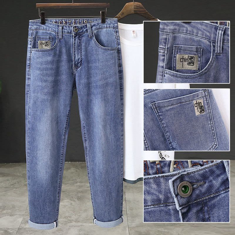 Ceba高弹力夏季薄款牛仔裤刺绣抖音男装长裤新塘牛仔裤男图片
