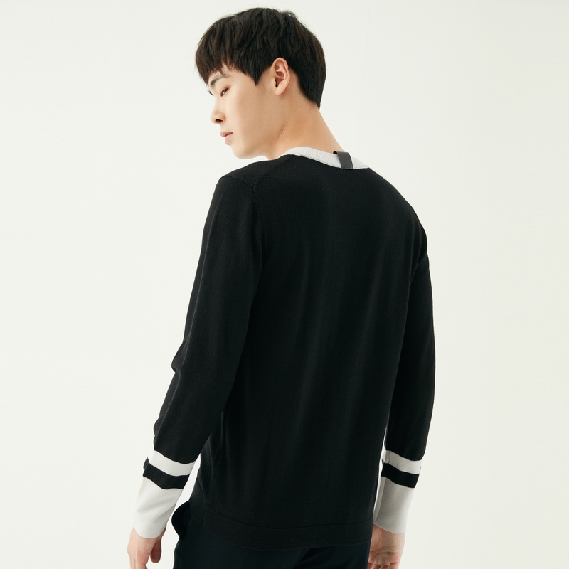 gxg男装冬季男士时尚黑白撞色圆领套头毛衣毛衫男1