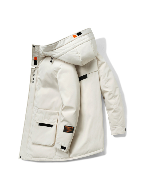 工装羽绒服男士冬季加厚中长款冬装白鸭绒加厚保暖连帽潮流男外套