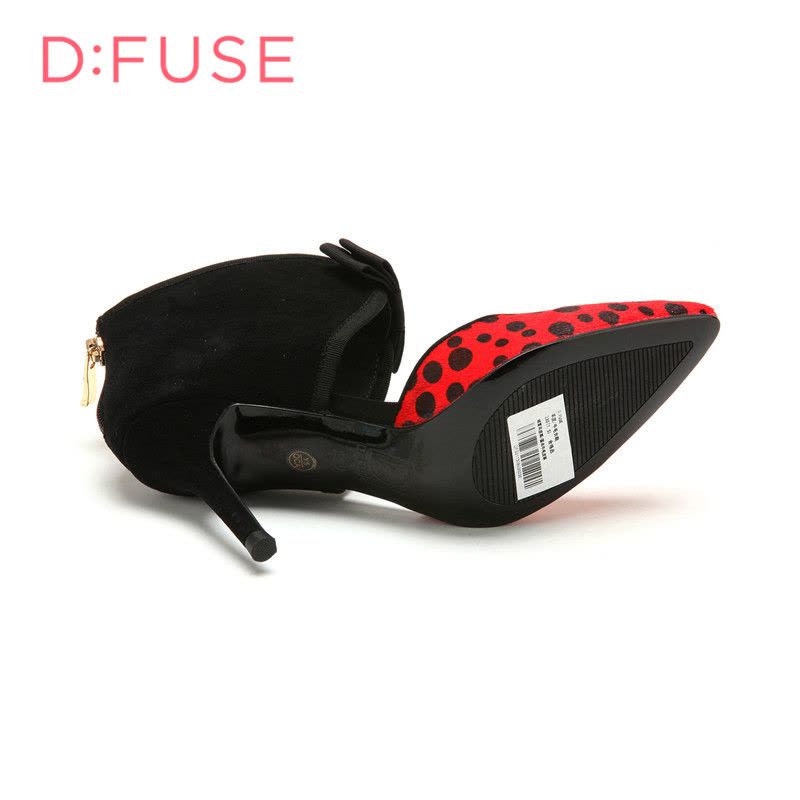 D：Fuse/迪芙斯秋羊皮波点拼色蝴蝶结尖头女单鞋DF53113086图片