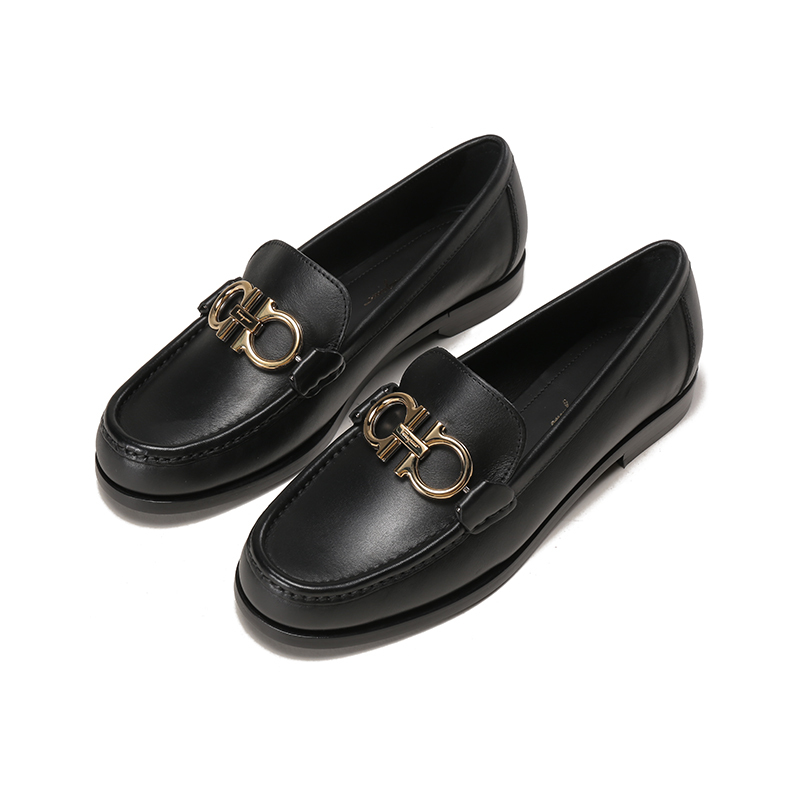 菲拉格慕 Salvatore Ferragamo 女士牛皮革GANCINI扣饰莫卡辛鞋便鞋皮鞋0728415