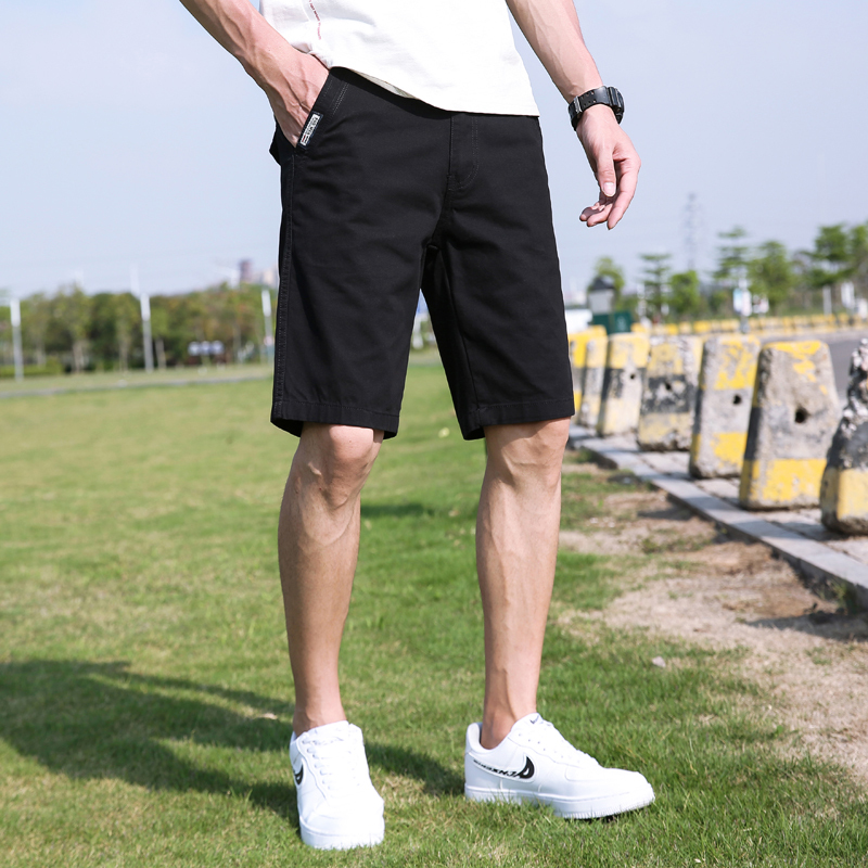 富贵鸟2021短裤男 夏季薄款五分裤修身青年纯色弹力休闲裤潮中裤卡其色裤子17405