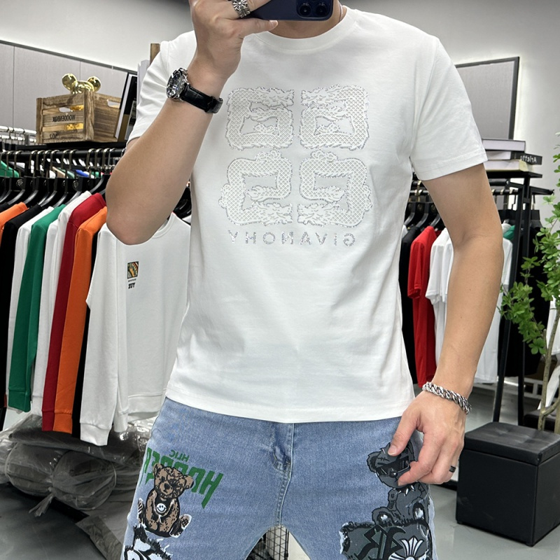 夏季新款潮流龙年重工烫钻短袖T恤男士圆领半袖体恤上衣潮ins时尚