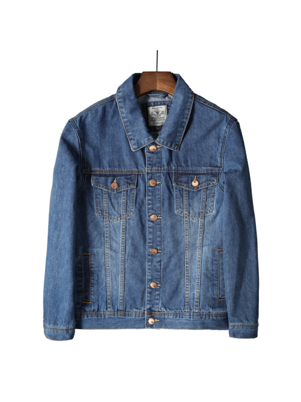 纯色 牛仔外套男款 春季新款男装牛仔夹克宽松大码休闲工装茄克衫