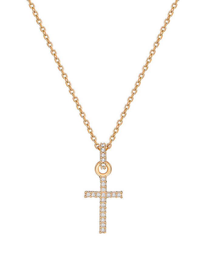施华洛世奇简约玫瑰金色十字架水晶项链 人造水晶 送恋人 女士5278296