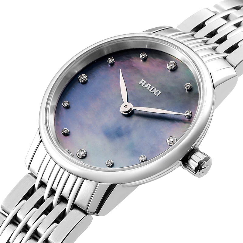 雷达(RADO)瑞士手表 晶璨经典系列时尚优雅石英女士腕表 27mm蓝色贝母盘钢表带 R22897903
