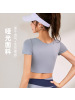 裸感露脐瑜伽服女运动瑜伽短袖带胸垫速干拼色健身服上衣