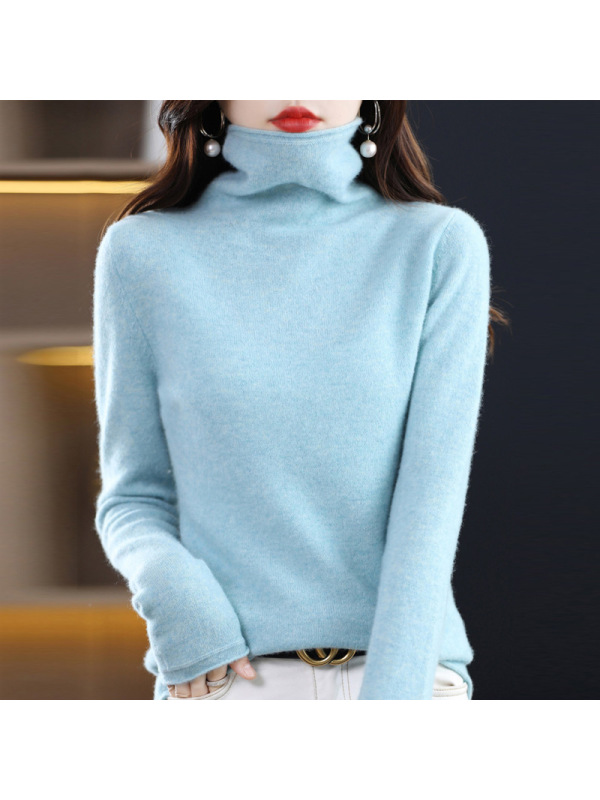 100全羊毛衫女秋冬堆堆领长袖套头毛衣修身内搭非羊绒针织衫毛衣