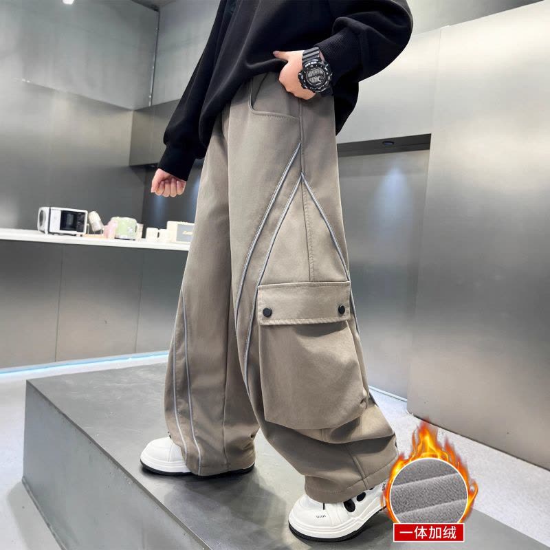 男童加绒工装裤子新款秋冬款冬季大儿童加厚男孩一体绒长裤潮图片