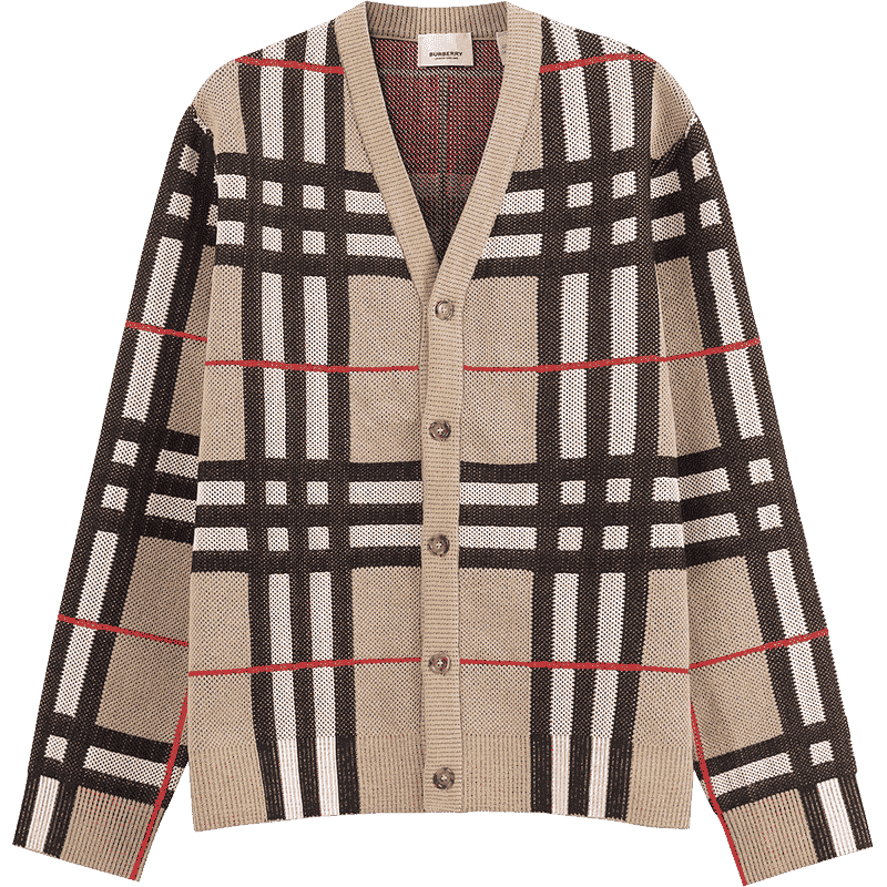 博柏利 男款格纹功能性v领针织衫开衫 80702871