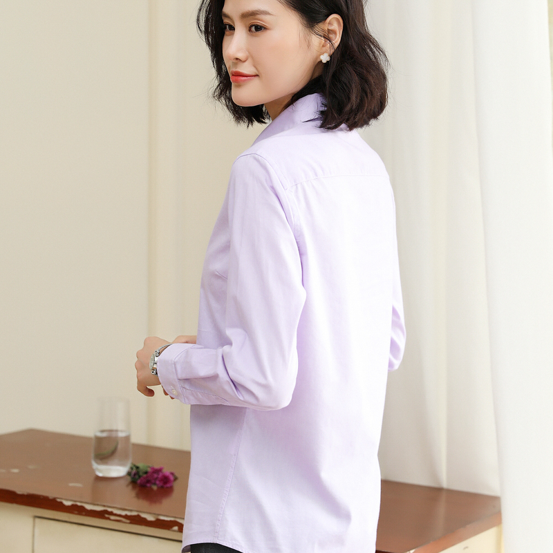 恒源祥纯色衬衫女长袖秋季职业正装修身纯棉衬衣薄修身上衣