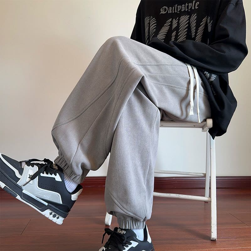 男装纯色百搭束脚卫裤男春秋季新款青少年抽绳松紧腰运动休闲裤子图片