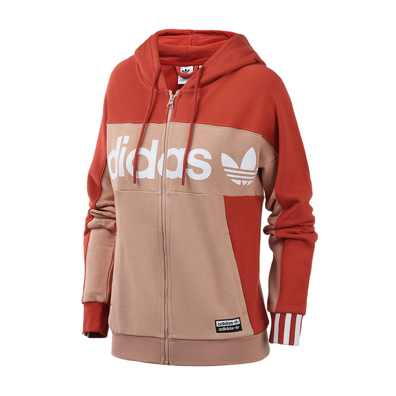 adidas阿迪达斯三叶草女装上衣运动服休闲针织连帽夹克外套FH7558