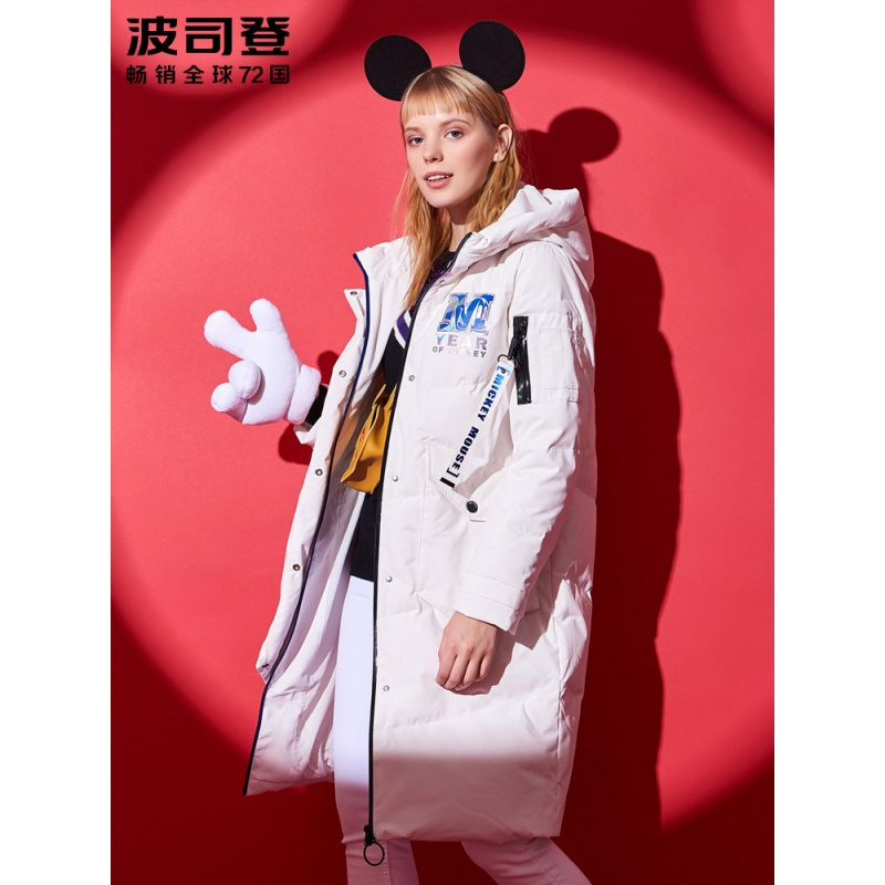 波司登迪士尼系列羽绒服女中长款过膝厚款保暖鸭绒外套