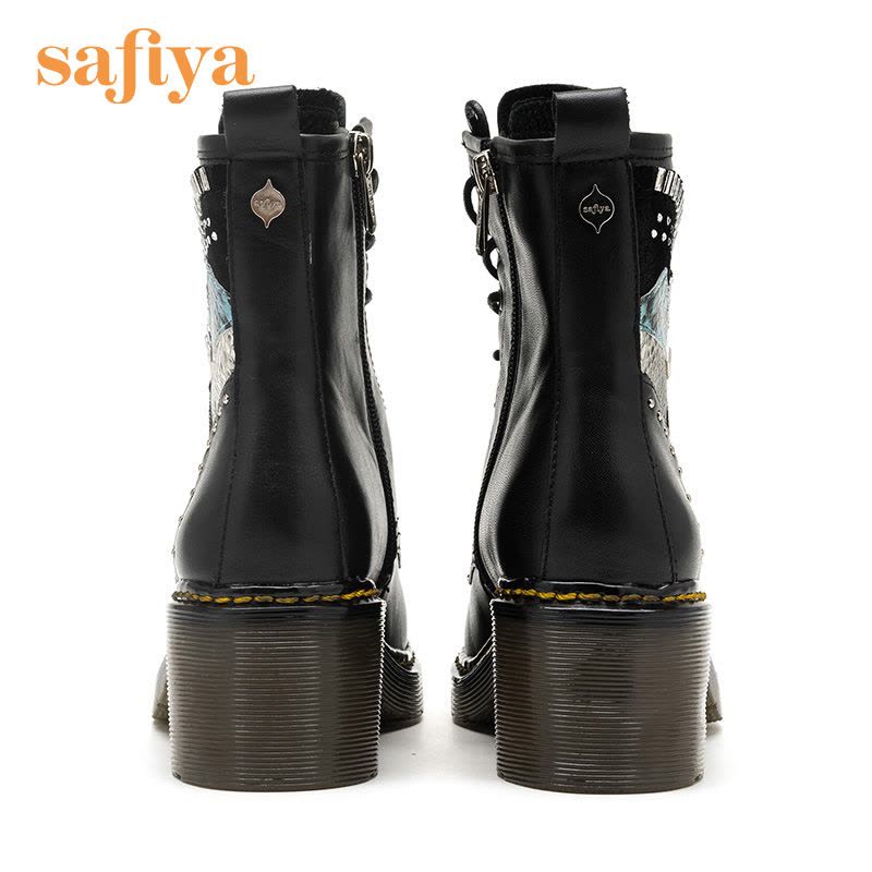Safiya/索菲娅牛皮圆头铆钉粗跟英伦马丁靴短靴女靴子SF64116119图片