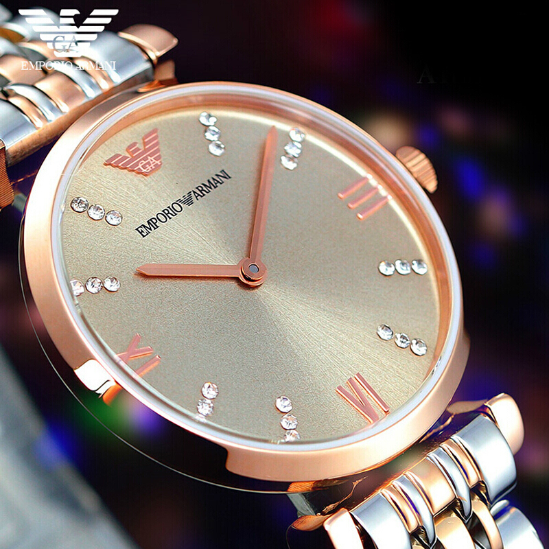 阿玛尼emporioarmani手表欧美品牌商务时来运转镶钻女士石英表ar1840