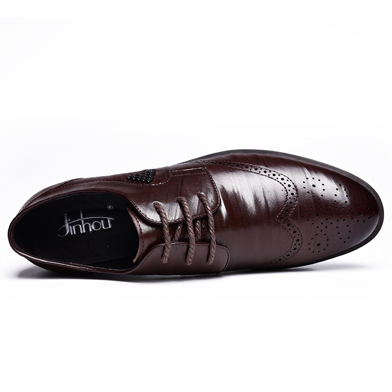 金猴jinho时尚商务休闲牛皮手抓皮纹路布洛克办公室系带男士低帮皮鞋