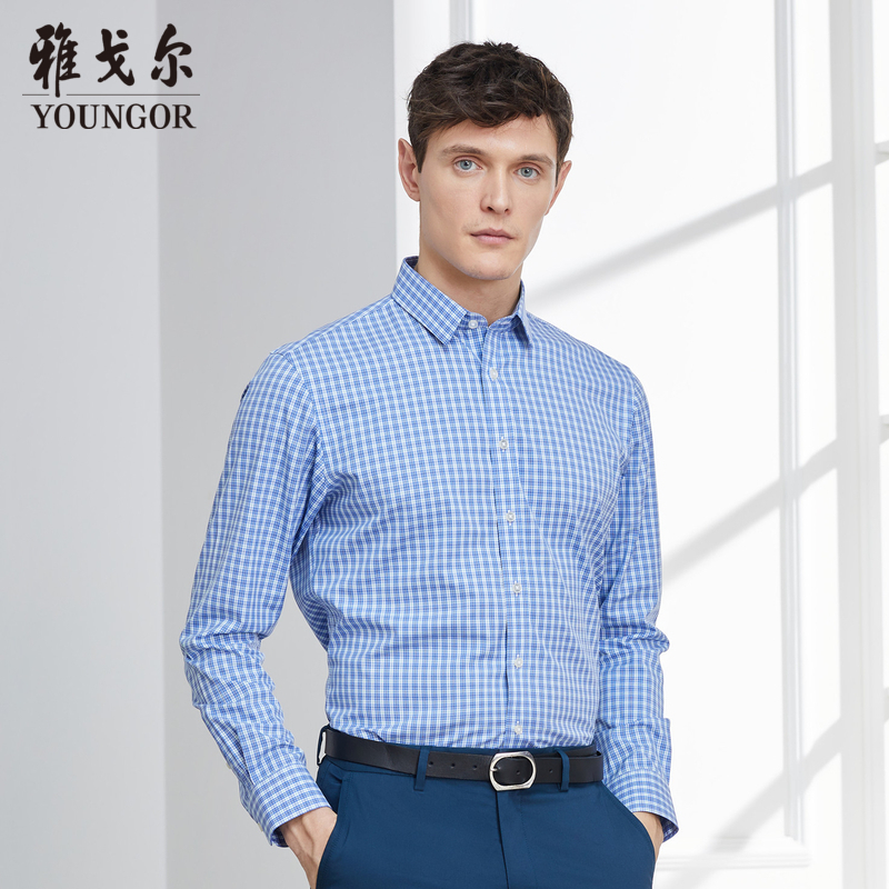 Youngor/雅戈尔秋季新品男士商务正装蓝色DP免烫长袖衬衫129HFY