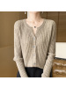 针织衫V领秋冬新款纯色短款毛衣竖条开衫内搭大码针织衫针织打底