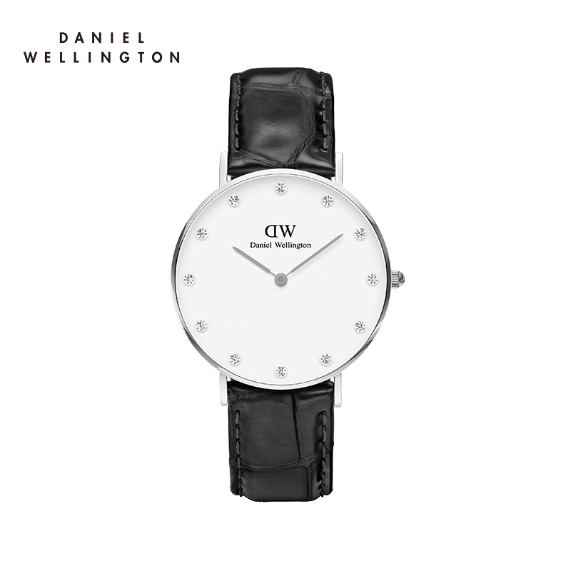 Daniel Wellington丹尼尔惠灵顿 DW手表时尚水钻皮革表带女士腕表34mm 石英表