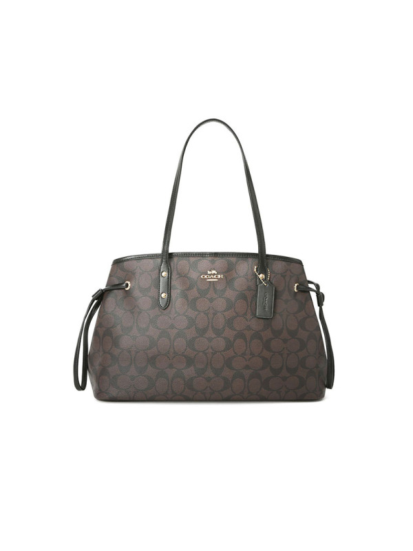 COACH 蔻驰 DRAWSTRING 女士单肩包 鲶鱼包中号 字母马车标织物F57842金扣