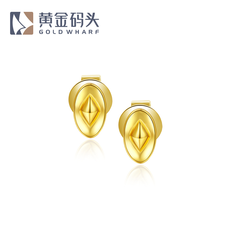黄金码头 18K金耳钉 元宝纳财AU750彩金时尚个性耳饰