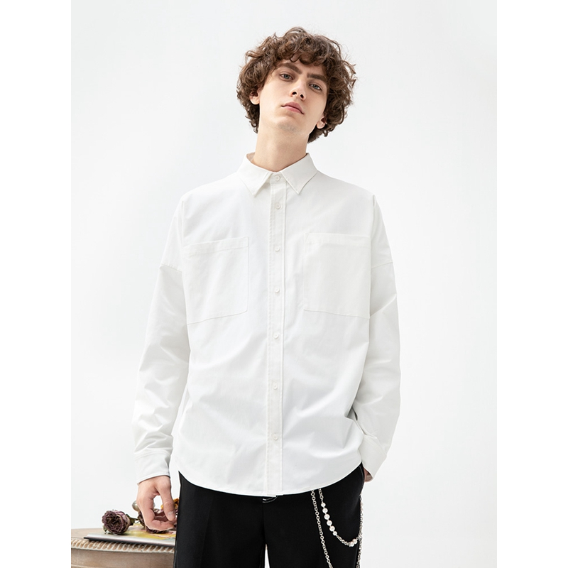 lilbetter白衬衫男韩版潮流上衣大口袋薄款衬衣宽松帅气学生寸衫