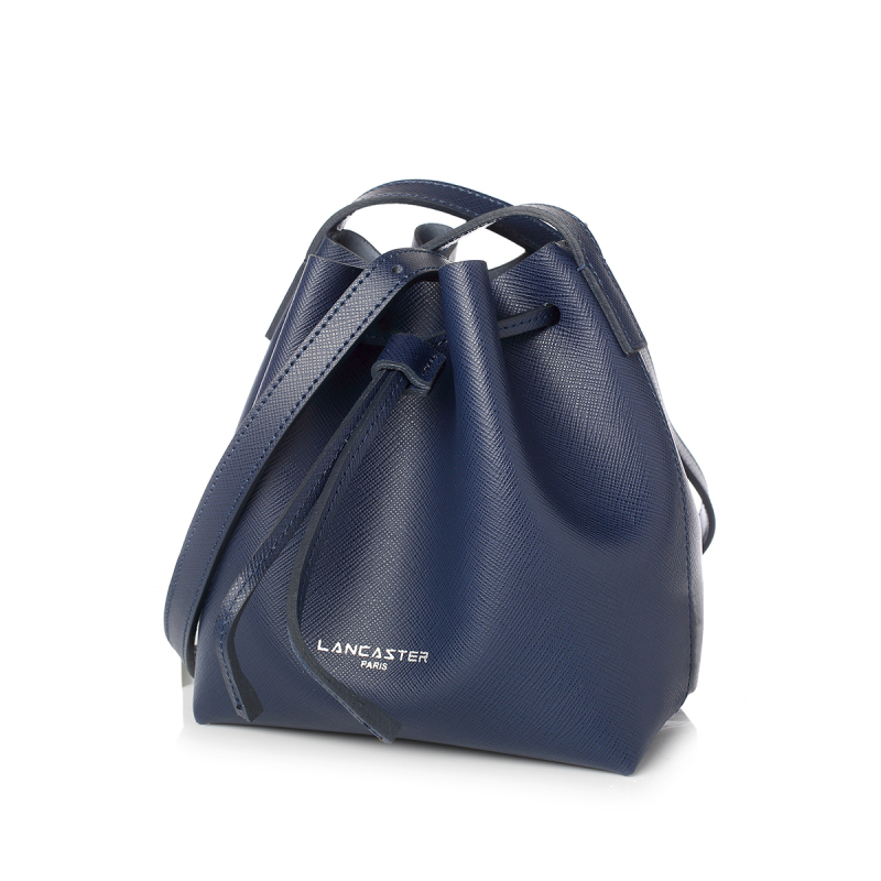 lancasterparis抽绳束口纯色十字纹牛皮迷你女士斜挎水桶包42223blue