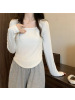 长袖打底衫T恤女设计感小众春秋季新款独特别致不规则方领上衣潮