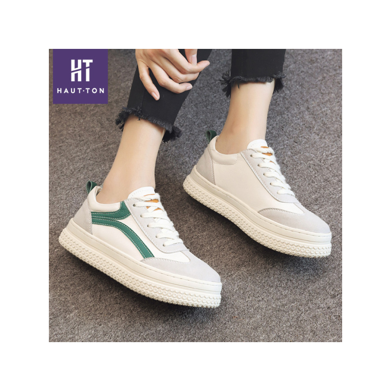 皓顿（HAUTTON）女鞋休闲鞋女系带2018新品小白鞋女士单鞋