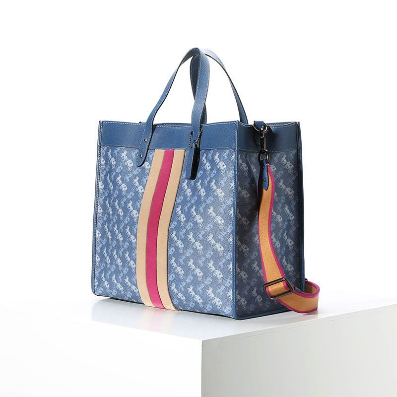 20新款 COACH 马车图案印花和VARSITY条纹托特包单肩手提包40x35x19CM图片