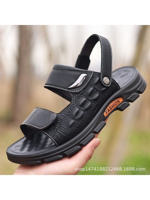 凉鞋男年夏季新款休闲沙滩鞋男真皮鳄鱼纹两用凉拖鞋男