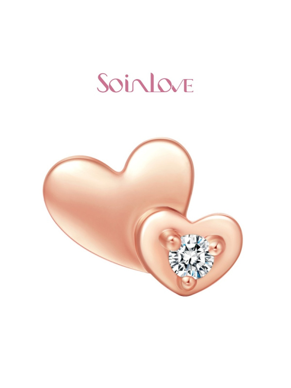 Soinlove 小确幸系列心型18K金钻石耳钉(单只) 女 送礼推荐VU526