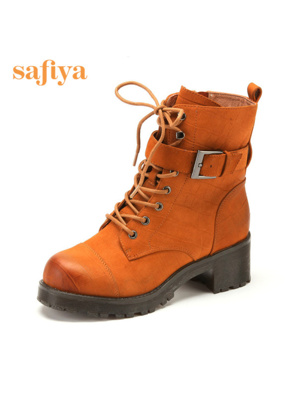 索菲娅Safiya牛皮圆头低跟系带皮带装饰深口女鞋SF44110134