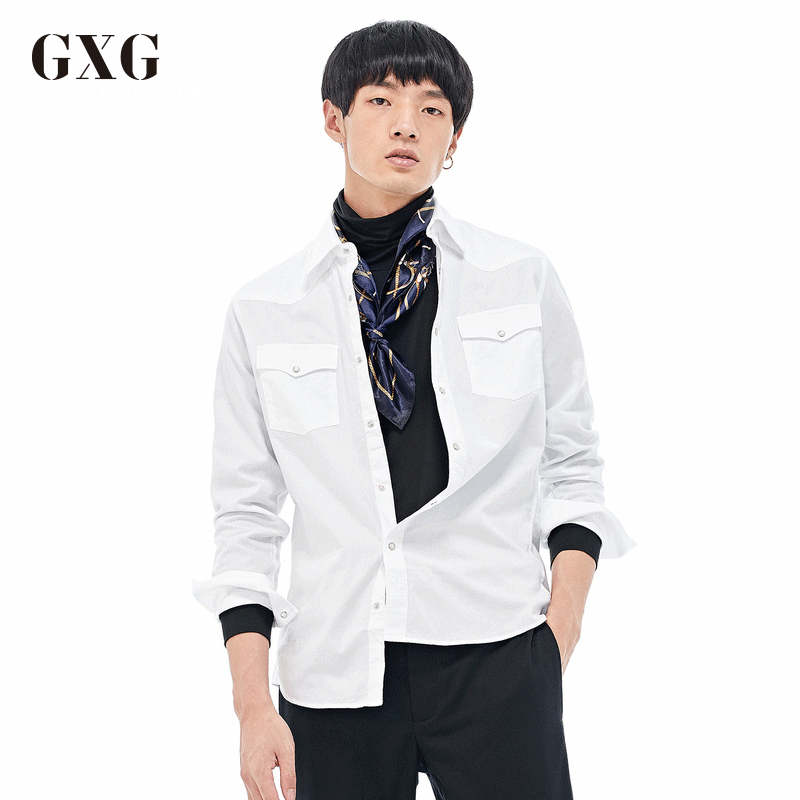 GXG长袖衬衫男装冬季男士经典修身时尚纯白色长袖衬衫_1
