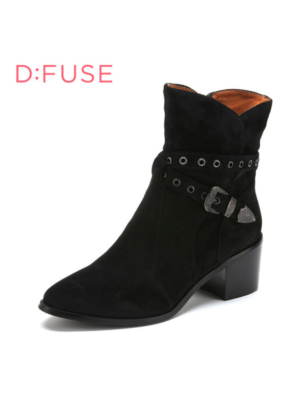 迪芙斯D:FUSE牛皮尖头中跟拉链皮带扣深口女鞋DF44115025