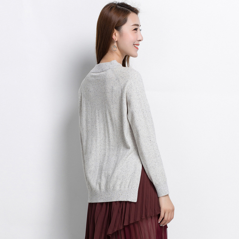 恒源祥羊毛衫女半高领秋冬纯羊毛套头针织衫彩点打底开叉内搭毛衣