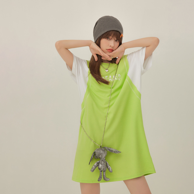 OtherMix拼接字母印花连衣裙女2021年夏季新款小众休闲减龄裙子潮