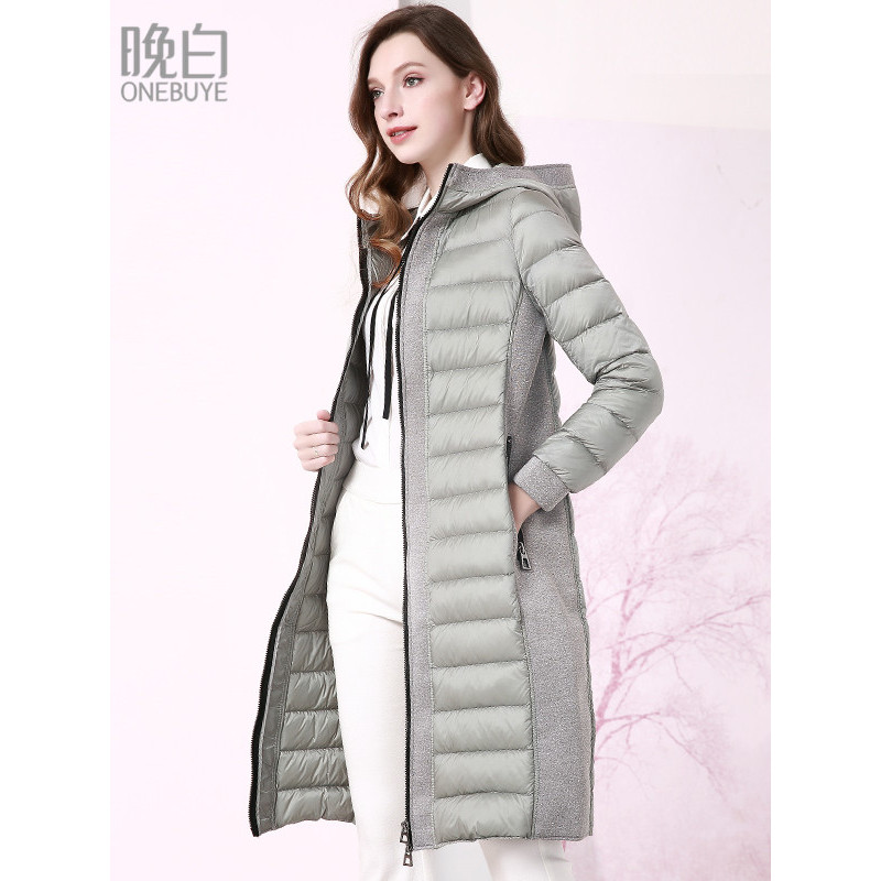晚白 新款韩版修身显瘦带帽休闲显瘦气质羽绒服大衣外套